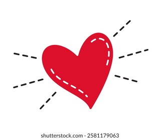 Sparkling heart with rays doodle style Hand drawn trendy flat style love isolated icon Romantic symbol of love for web graphic design poster tattoo Valentines Day card line art Vector illustration