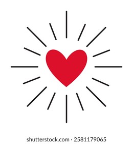 Sparkling heart with rays doodle style Hand drawn trendy flat style love isolated icon Romantic symbol of love for web graphic design poster tattoo Valentines Day card line art Vector illustration