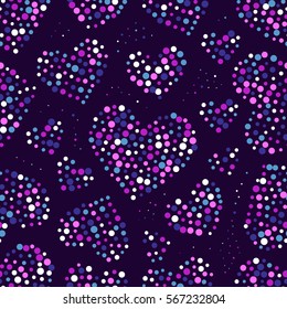 Sparkling hearts seamless pattern of circles