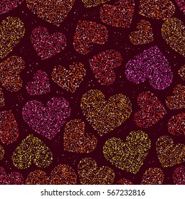 Sparkling hearts seamless pattern of colorful stars