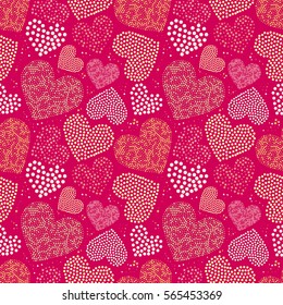 Sparkling hearts seamless pattern of small details dots and asterisks