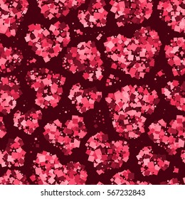 Sparkling hearts seamless pattern of squares