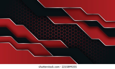 Sparkling hexagon light background. Luxury bright red lines with metal effect style.