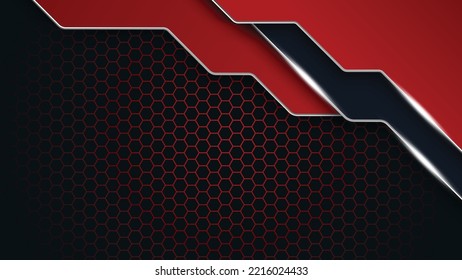 Sparkling hexagon light background. Luxury bright red lines with metal effect style.