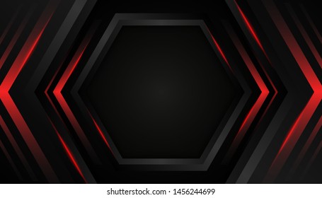 Sparkling hexagon shiny blue light background. Luxury bright red lines with metal effect style. Black lines with golden borders on dark background. Vector Illustration