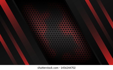 Sparkling hexagon shiny blue light background. Luxury bright red lines with metal effect style. Black lines with golden borders on dark background. Vector Illustration