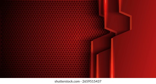 Fundo brilhante azul claro hexágono brilhante. Luxo linhas vermelhas brilhantes com estilo de efeito de metal. Linhas pretas com bordas douradas em plano de fundo escuro. Ilustração de vetor
