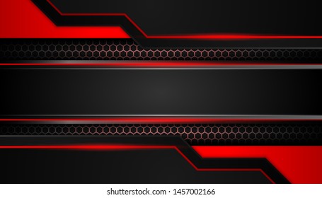 Sparkling hexagon shiny red light background. Luxury bright red lines with metal effect style. Black lines with red borders on dark background. Vector Illustration.