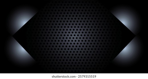 Sparkling hexagon shiny silver light background. Luxury bright silver lines with metal effect style. with silver borders on dark background.