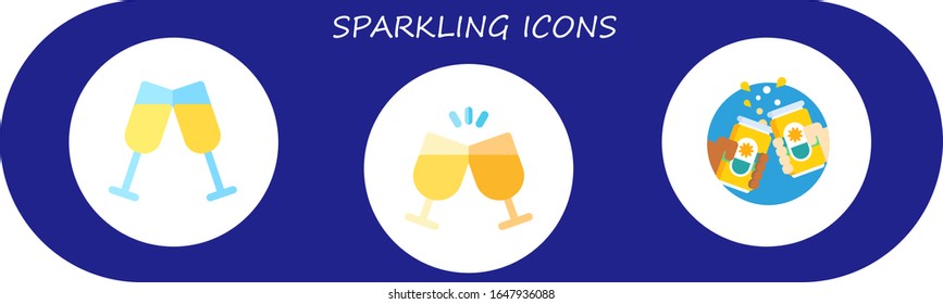sparkling icon set. 3 flat sparkling icons.  Simple modern icons such as: cheers, toast