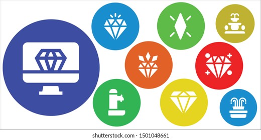 sparkling icon set. 9 filled sparkling icons.  Simple modern icons about  - Diamond, Fountain
