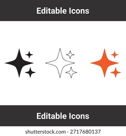 Conjunto de iconos brillantes con Formas de estrellas en silueta, contorno y variaciones de color naranja para el diseño decorativo