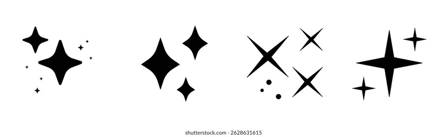Coleção de Ícones Espumantes. Coleção de estrelas cintilantes. Ícones brilhantes de estrelas. Ilustração vetorial.