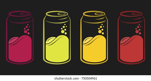Sparkling juices vector logo set, Juicy soft drink can vector logo set.