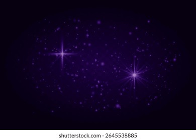 Sparkling light burst with twinkling stars and particles. Festive magical glow on dark transparent background.
