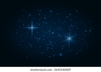 Sparkling light burst with twinkling stars and particles. Festive magical glow on dark transparent background.