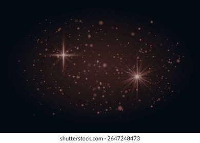 Sparkling light burst with twinkling stars and particles. Festive magical glow on dark transparent background.