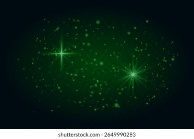 Sparkling light burst with twinkling stars and particles. Festive magical glow on dark transparent background.