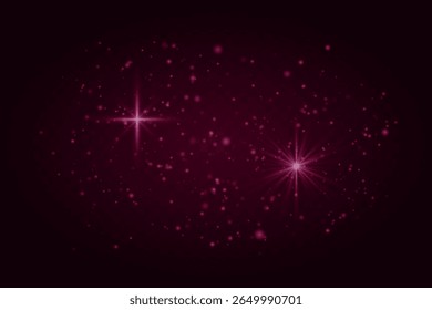 Sparkling light burst with twinkling stars and particles. Festive magical glow on dark transparent background.