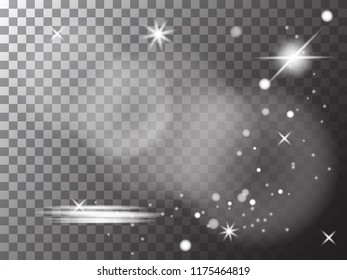Sparkling light for digital, Flare glowing light on transparent background white and black, dust, star