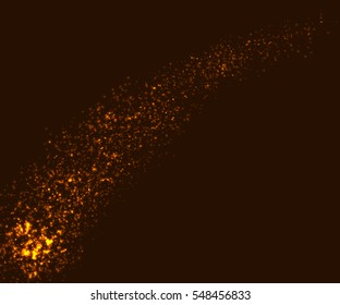 Sparkling light effects on dark background. Shiny and glitter gold particles. Vector illustration