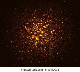 Sparkling light effects on dark background. Shiny and glitter background. Explosion of gold particles. Vector illustration