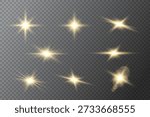 Sparkling light effects with sparks and lens flares. Lighting effects, glowing stars, sun rays. Vector illustration