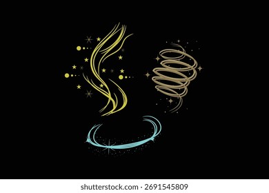 Sparkling light trails in festive swirl style, perfect for new year graphics, posters, invitations, and wallpapers