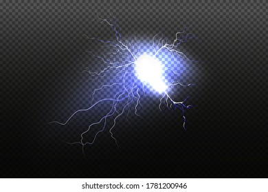  Sparkling lightning on black background Magic and bright lighting effects.Vector illustration.