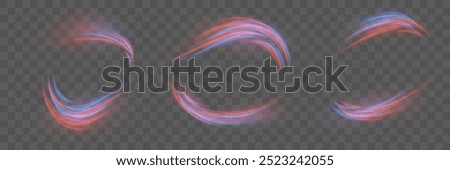 Sparkling line of movement. Dynamic blue and red speed waves. Brilliant wavy path. Rotating dynamic neon circle.