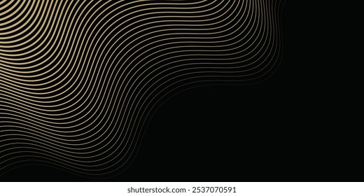 Fondo brillante de las ondas de oro de lujo sobre fondo negro. Diseño de Premium para el Fondo de pantalla