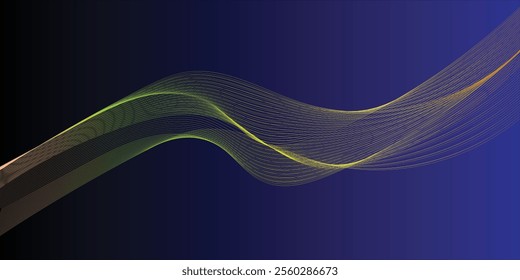 Sparkling luxury gold waves background on blue background. Premium design for wallpaper, banner, poster and cover.