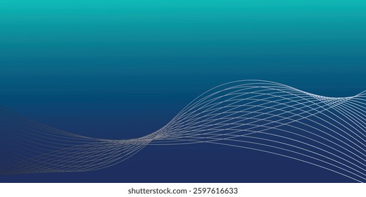 Sparkling luxury green waves background on blue background. Premium design for wallpaper, banner, poster. modern