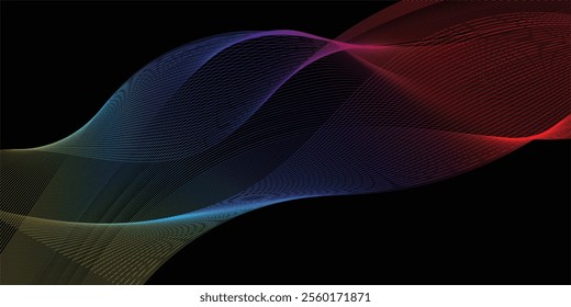Sparkling luxury multi color waves background on black background. Premium design for wallpaper, banner, poster.