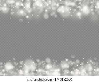 Las mágicas partículas de polvo resplandecientes aparecen aisladas en un fondo transparente, las chispas de polvo blanco y el brillo de las estrellas con una luz especial, el efecto de luz brillante de Navidad, las luces brillantes, el destello, el vector.