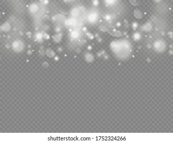 Sparkling magic dust particles bokeh isolated on transparent background, the white dust sparks and star shine with special light, Christmas sparkl light effect, shine lights, sparkle, vector.