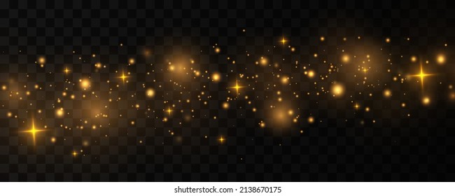 Sparkling magic dust particles. Bokeh effect. Yellow dust.