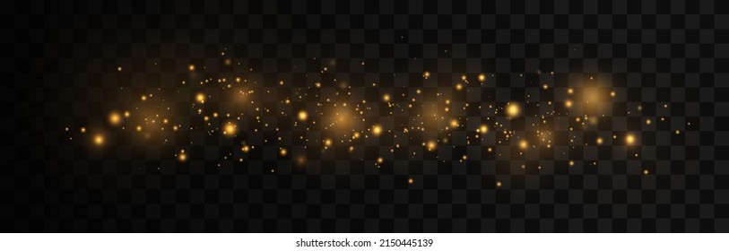 Sparkling magic dust particles. Bokeh effect. Yellow dust. Christmas light effect. Shiny golden background.