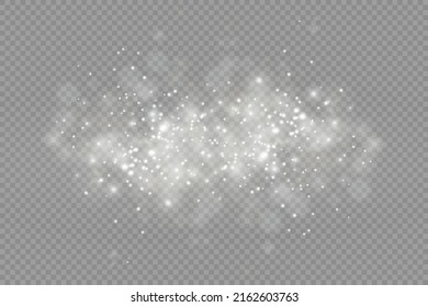 Sparkling magic dust particles bokeh on transparent background, Christmas sparkl light effect, sparkle, shine lights, white dust sparks and star shine with special light, vector illustration.