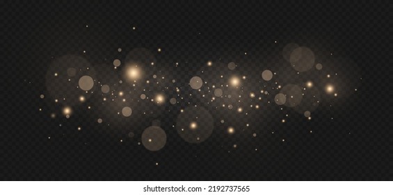 Esparcen partículas mágicas de polvo. Efecto Bokeh. Polvo amarillo.