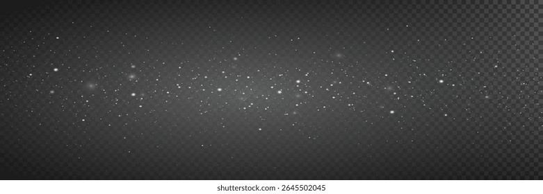 Sparkling magic dust particles. Christmas light effect. Vector. On transparent background.