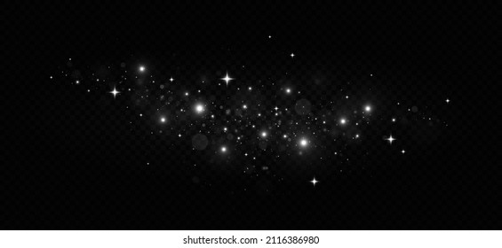Sparkling magic dust particles. Glow light effect. White sparks and glitter special light effect. 