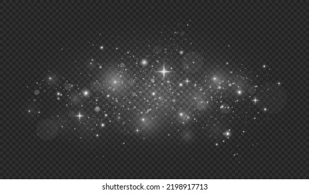 Esparcen partículas mágicas de polvo. Efecto luminoso. Las chispas de polvo y las estrellas de plata brillan con luz especial. 
