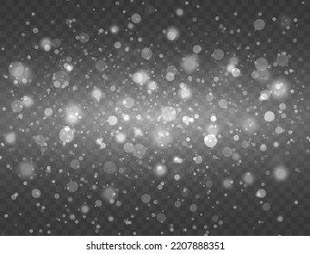 Sparkling magic dust particles. Glowing bokeh lights effect isolated on transparent background. Christmas abstract pattern.