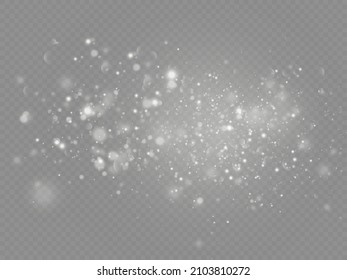 Fesselnde magische Staubpartikel einzeln auf transparentem Hintergrund, weiße Staubsparken und Sternscheinwerfer mit besonderem Licht, Weihnachtsfunkeleffekt, glänzende Lichter, Funkeln, Vektorgrafik.
