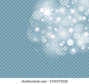 Esparcen partículas mágicas de polvo. Las chispas blancas y las estrellas brillan con una luz especial. Patrón abstracto de Navidad. Nube de estrella vectorial con polvo sobre fondo transparente. Ilustración del vector, EPS 10.