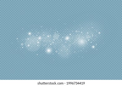 Sparkling magic dust particles. White sparks and stars glitter special light effect. Christmas abstract pattern. Vector sparkles on transparent background.