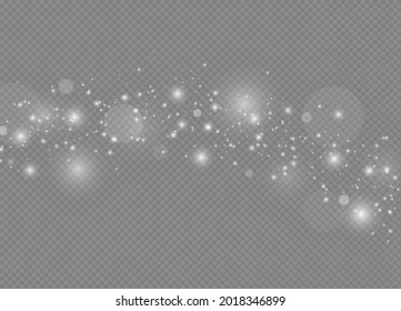 funkelnde magische Staubpartikel. Weiße Funken und Sterne glitzern den speziellen Lichteffekt. Abstraktes Weihnachtsmuster. Vektorfunkeln auf transparentem Hintergrund.