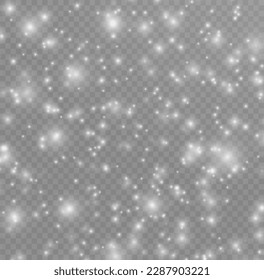 Sparkling magic dust particles. White sparks on transparent background. Christmas sparkl light effect, shine lights. Lens flare sparkles or shiny glittering glowing stars. Vector illustration.