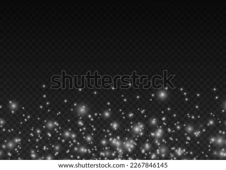 Sparkling magic dust particles. White sparks on transparent background. Christmas sparkl light effect, shine lights. Lens flare sparkles or shiny glittering glowing stars. Vector illustration.